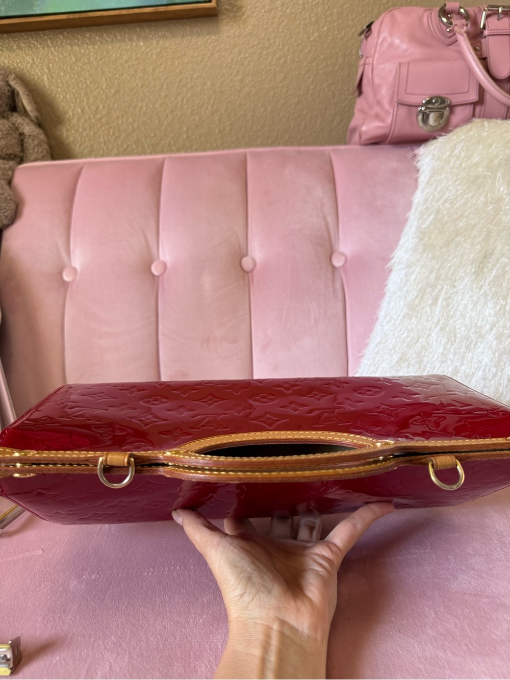 💯Auth! Louis Vuitton Roxbury Red Vernis Leather w Vachetta Trim & Gold Hardware - Picture 10 of 16